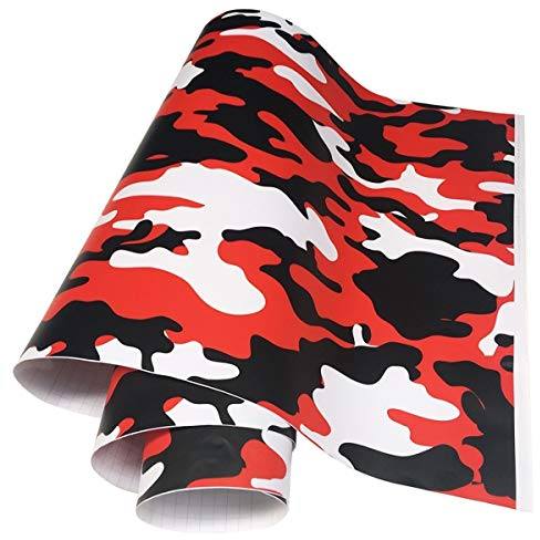 LKXHarleya Rot Camo Autofolie Aufkleber Adhesive Auto Vinylfolie Fahrzeug Lackschutzfolie Tarnung Vinyl Aufkleber für Auto Bike Motorrad Boot Laptop, 30x152cm