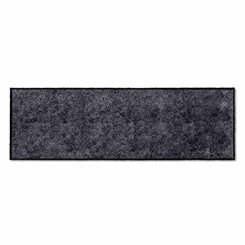 Astra Flauschige Sauberlaufmatte weich - Pure & Soft - Herzlich Willkommen grau 50 x 150 cm - Waschbarer Küchenteppich innen - Türmatte strapazierfähig