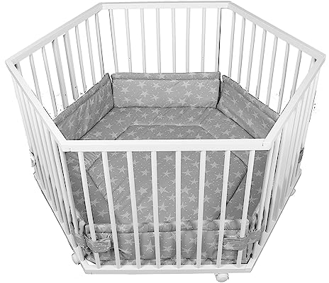 Laufgitter Laufstall 6-eckig Baby Krabbelgitter inkl. Stoffeinlage 3-fach höhenverstellbar WEISS 5230402