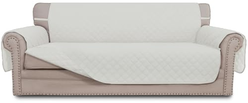 Easy-Going Reversible Couch Cover for 3 Cushion Couch Sofa Cover for Dogs Water Resistant Furniture Protector Cover with Foam Sticks Elastic Straps for Pet Cat (Sofa, Ivory/Ivory)