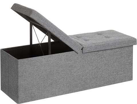 SONGMICS MAZIE Collection - 43 Inches Storage Ottoman, Foldable Storage Bench with Flipping Lid, 660 lb Load Capacity, for Entryway, Living Room, Bedroom, Light Gray ULSF71G