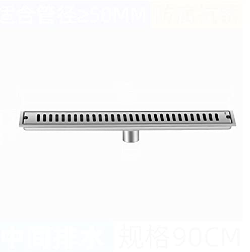 Edelstahl Duschrinne Bodenablauf 20-100cm kann auswählen Duschablauf Klassisches Geruchsverschluß Badablauf extra flach Ablaufdeckel für Badezimmer, WC, Garten, Outdoor (90cm)