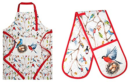 SiXsigma Sports Unisex Chefs Apron & Double Oven Gloves Set Butchers Kitchen Cooks Restaurant Bistro BBQ School College POCKETS 100% Cotton Adult Men’s & Womens Novelty