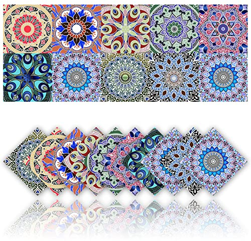Cendray 20 Stücke Fliesenaufkleber Selbstklebende Wanddekor Badezimmer Küche Wand Böhmischen Mosaik Stil wasserdichte PVC Aufkleber Dekoration (20x20cm)