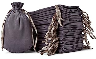 Soul Projekt 25 Stück Samtbeutel, Luxuriöse Samt Säckchen für Hochzeitsmandeln, Gastgeschenke, Schmuck, Mitgebsel, Kristalle, Mehrzweck Beutel mit Kordelzug, Tiefes Grau, Velvet Bags Grey 13x20cm