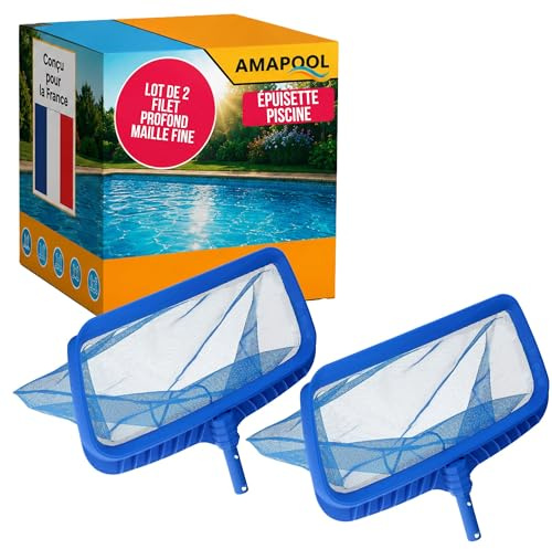 Amapool 2er Set Poolkescher Deluxe - Bodenkescher mit tiefem Netz | Extra stabiler Kunststoffrahmen für Ø 28 mm Teleskopstange, feinmaschiger Tiefenkescher zur Poolreinigung, 40 x 50 cm