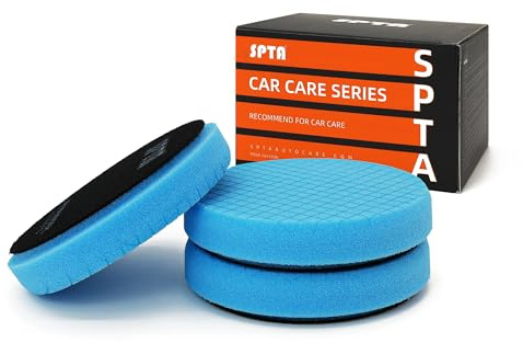 SPTA 3tlg Blau T60 Polierschwamm mit Mäßiger Schnitt, 125mm Polierschwämme Wachs Schwämme Auto Polierpad Polieren Pad, Polierschaum Set für Exzenter Poliermaschine Schleifmaschine Profiset -FPTSS5B-3