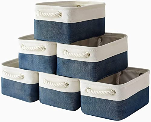 TcaFmac Organization and Storage Cubes - 12x8x5.2 inch Small 6 Pack Collapsible Storage Bins for Sheves, Fabric Storage Basket for Gifts Empty for Closet Cloth Toy Kids Books(White & Jean Blue)