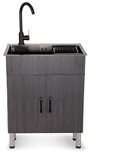 Lavello da Cucina 1 Vasca con Mobiletto Base,Lavabo in Acciaio Inox con Mobile Sottolavabo,Lavelli Commerciale Autoportante Professionale con Rubinetto,per Interno Esterno Bagno Ristorante Lavatoio (