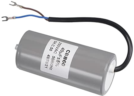 YOKIVE CBB60 Run Capacitor, 250V AC 40uF 50/60Hz with 2 Wires Round Run Capacitor, Low Loss, Great for Washing Machines Motor (Gray, 110x50mm)