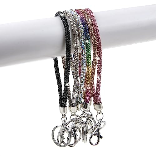 Modisches, exklusives Schlüsselband mit glitzernden Kristallen, Premium-Schlüsselband, wasserdicht, Strass-ID-Schlüsselband für Frauen, Krankenschwester, Lehrer (6 Stück), 6 Farben gemischt, 20 cm