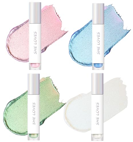 EnMart Lot de 4 fards à paupières liquides, crayon à paupières mat, bâton de fard à paupières, maquillage liquide à paillettes pour les yeux, kit cosmétique, liner liquide Shimmer Highlight Metallic