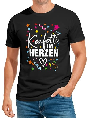 MoonWorks® Herren T-Shirt Fasching Karneval Konfetti im Herzen Kostüm-Ersatz Verkleidung Faschingskostüme Männer Funshirt