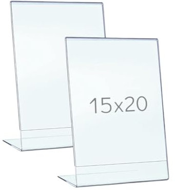 PAJADA - espositore 15x20, plexiglass trasparente, Pack da 2, porta menu, porta avvisi da banco, cornice, porta prezzi per negozi, plexiglass con base a L, portafoto