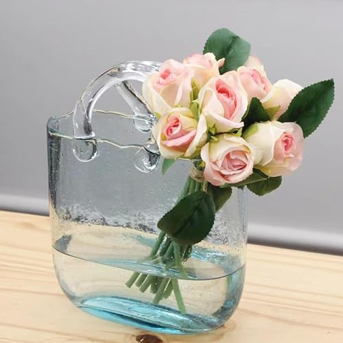Vaso Trasparente Forma Di Borsetta, Vaso Fiori Con Borsa In Vetro, Vaso Con Sacchetto Vetro Con Ciotola Per Pesci, Vaso Trasparente Con Manico, Vaso Per Acquario Per Decorazione Domestica