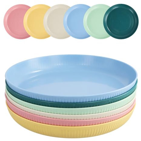 YILANJIN,Set 6 Assiettes en Plastique Réutilisables, Grandes Assiettes Incassables - Facile à Nettoyer - Passe au Micro-Ondes - Assiettes Légères pour Dîner,Petit Déjeuner, Pique Nique et Camping - 23