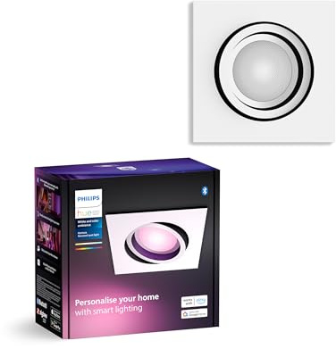 Philips Hue White & Color Ambiance Centura eckige Einbauspots 1-er Pack, dimmbare Deckenlampen für das Hue Lichtsystem mit 16 Mio. Farben, smarte Lichtsteuerung über Sprache und App, weiß