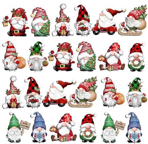 Thyonta 24 Pcs Wooden Christmas Ornaments Set Gnome and Sled Decor Tree and Home Hanging Decorations Suitable for Christmas Trees Windows Fireplaces Doors Cabinets