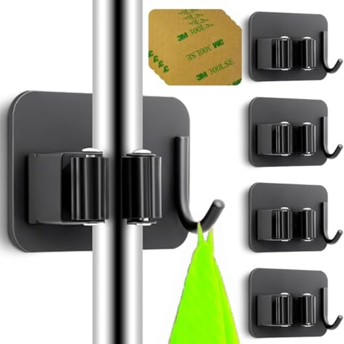 Ataraxia Home Besenhalterung Wand – Set 4 schwarze Besenhalter – Besenhalter & Wandhalterung Besen – Besenstiel Halterung – Gartengeräte Halterung für Keller, Garage & Haushalt