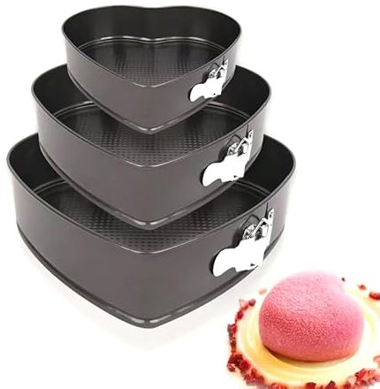 JNXHON Kitchen Tool Heart Cake Mold Baking Supplies Non-stick Removable Bottom Springform Cake Pan Tin Baking Mold Leak proof and high temperature resistant Heart cake Pans Set of 3