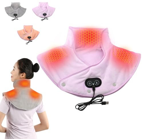 Cojín térmico con batería, calentador de cuello USB, cojín térmico para cuello y hombros con 3 niveles de calor y 3 modos de masaje de vibración, forro polar coral, cojín térmico para cuello, cojín