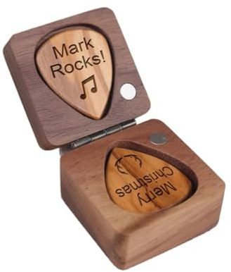 Personalisierte Gitarrenplektren aus Holz mit Etui, individuelles Gitarrenplektrum-Set, Halterbox für Plektren, Musiker