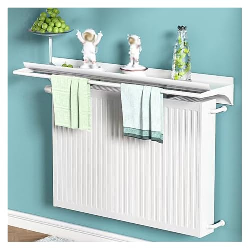 cache/ tablette radiateur hauteur Tablette De Radiateur Blanc, 40 50 80 100 120 150 CM Longueur Radiateur Au-dessus De La Plaque/ Housse Anti-poussière Avec Porte-serviettes Pour Radiateurs En Fonte(L
