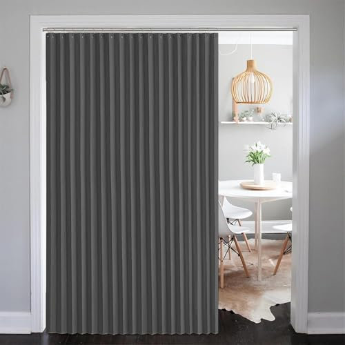 SK Studio Magnetic Folding Door Curtains Accordion Style Closet Curtains Room Divider Pleated Drapes with Hooks for Office Bathroom Bedroom Doorway, 1 Panel, Dark Grey, W44 x L77