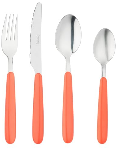 Grunwerg Bistro Cutlery, 24 Piece Set, 18/0 Stainless Steel, Rounded Handle, Coral