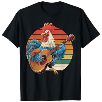 Hahn spielt Gitarre Vintage Gitarre Retro Rock Gitarrist T-Shirt