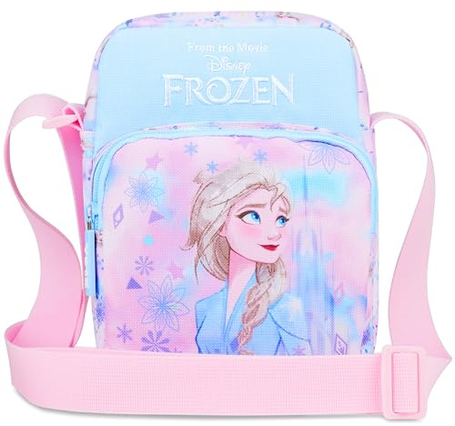 Disney Frozen Umhängetasche Mädchen Teenager, Kleine Tasche Verstellbar mit Reißverschlussfächern, Disney Geschenke für Kinder (Blau Frozen)