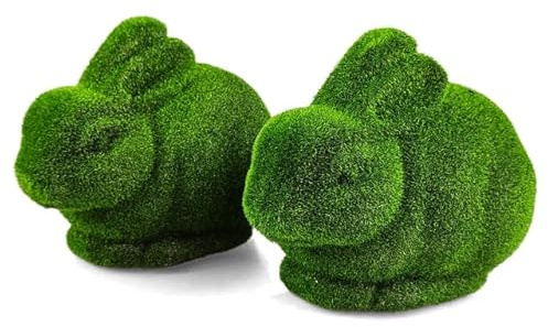Netuno 2X Deko Oster-Kaninchen 13 cm 2er Set Beflockte Hasen Frühlingsdekoration Flauschige Figuren für Tisch Fensterbank Wohnambiente Geschenkidee für Ostern
