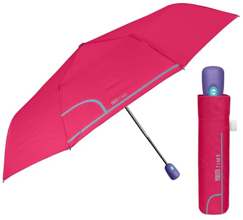 PERLETTI Paraguas Mujer Plegable Abre y Cierre Automático - Sombrilla Lluvia Resistente Cortaviento Colorado - Paraguas Pequeño Compacto Práctico para Chicas - Diámetro 98 cm