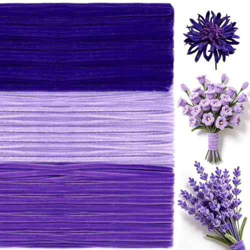 300 Stück Pfeifenputzer zum Basteln 30 cm Pfeifenreiniger Lila | Pfeifenreiniger zum Basteln, Chenilledraht für Blumen, Heimdekoration, Kreativität Handwerksprojekte