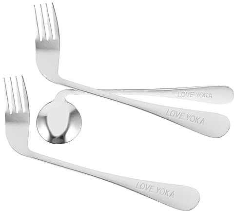 DEARMAMY Ustensiles Adaptatifs pour Personnes Âgées Cuillère Coudée en Fourchette Courbée Pratique pour Patients Aide à L'Alimentation Texturé Facile à Utiliser