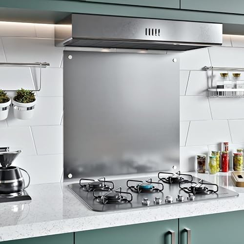 BELOFAY 1mm Thick Stainless Steel Splashback for Kitchen With Brush Finish, 600x500mm Hob Splashback For Cookers (With Holes)