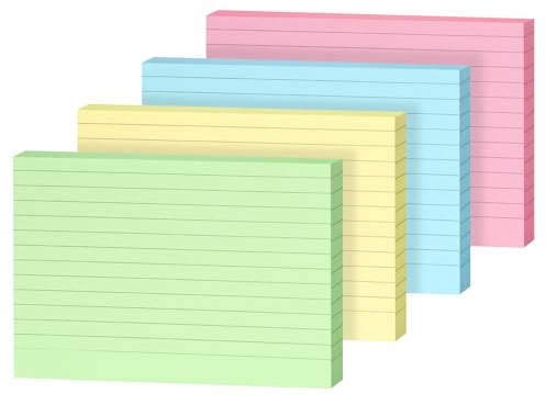 OWLKELA A6 200Pcs Flash Cards, Index Cards 4 Colours (5.83 * 4.13inches), Revision Card for Studying,Working, Note Card for Office, School and Home