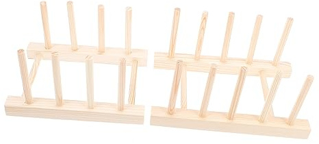 SOIMISS Wood Shelves Bowl Dish Shelves Multi-functional Kitchen Draining Rack Household 2pcs Set Wooden Home Organization Display Rack