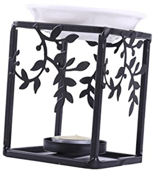 GLEAVI Kerzenteller Schwarz Aus Eisen Und Keramik Kerzenständer Und Aromatherapie-Halter Mit Keramikscheibe Für Duftverbreitung Sicherer Stand Und Einfaches Abwaschen