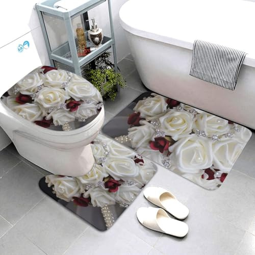 Juego De 3 Alfombrillas De Baño Flower De Boda De Seda Blanca Juego De Alfombrillas De Baño Absorbentes Imprimir Alfombras De Cama, para Cocina, Dormitorio, Bathroom