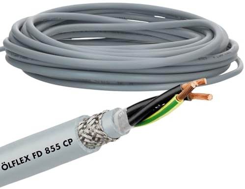 Lapp 10 Meter 0027650 ÖLFLEX FD 855 CP hochflexible geschirmte Steuerleitung 3x1,5 mm² grau mit Schutzleiter für Schleppkette I 300/500 V I halogenfrei I schnittfester PUR-Mantel I Kabel 3 adrig