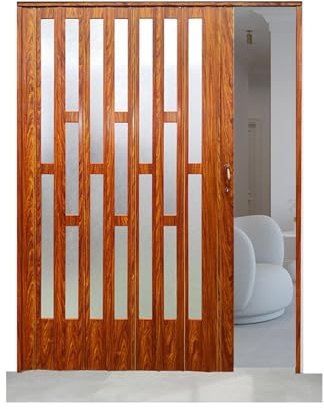 Cancello Interno Multistrato In Metallo Con Porta A Soffietto Porte Interne Multistrato Scorrevoli Senza Binario Inferiore Divisorio for Cabina Armadio, Porta Doccia for Camper(WxH 52x80in(131x203cm))