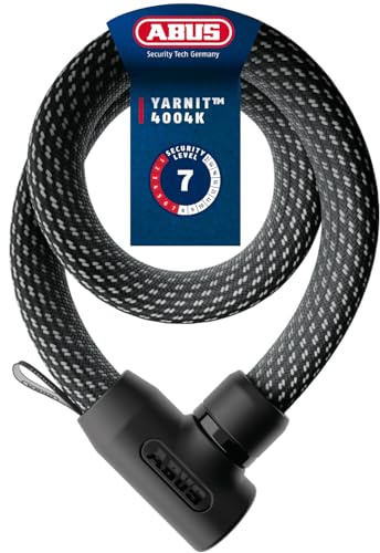 ABUS Kettenschloss YARNIT 4004K, Länge 110 cm, schwarz | Fahrradschloss mit textiler Strickstruktur, Anti-Picking-Zylinder, automatischer Verriegelung, lackschonend