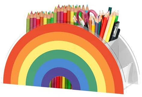 KEGAJEGA Stiftehalter Kinder Regenbogen mit 5 Fächer Stifte Organizer Regenbogen Acryl Multifunktional Stiftehalter Schreibtisch Regenbogen für Kinder Zuhause Bürobedarf