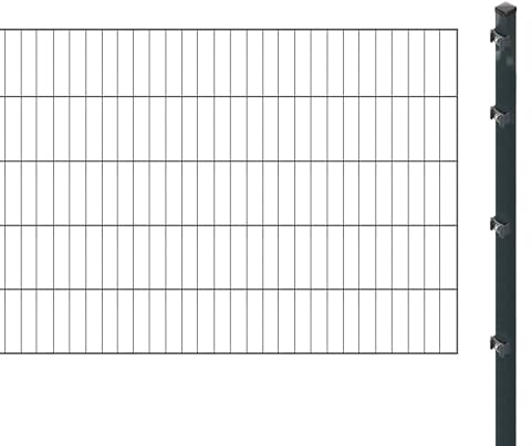 Einstabmattenzaun inkl. Pfosten zum Einbetonieren (Höhe: 100 cm, Länge: 2 m) | Einstabmatten in Anthrazit | UV- und witterungsbeständig