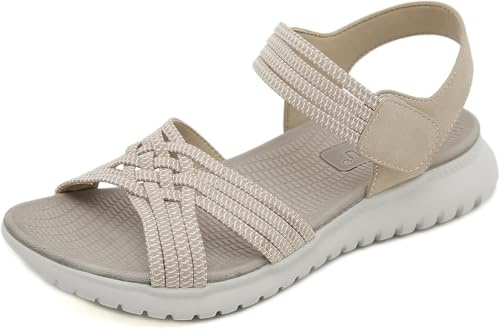 Kvinnor Öppen Tå Elastiska Rem Sandaler Sommar Tvättbar Slingback Sandal Komfort Mjuk Fotbädd Sportsandaler Lämplig För Utomhus, Casual Och Alla Tillfällen, Beige, 5 UK