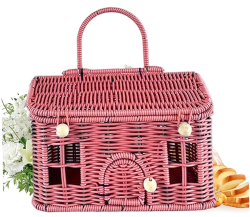 Cesto di raccolta da giardino, cesto di stoccaggio rattan a forma di casa a forma di casa da 9.5x6, 5x6.3 con coperchio e chiusura bottoni bottoni per il vimini elegante per l'organizzazione, il t