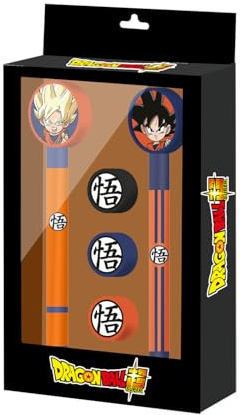 Karactermania Dragon Ball Ultra Instinct-Confezione di Penna a Gel Cancellabile + Matita Eterna + 3 Gomme, Nero, 14 x 23 cm