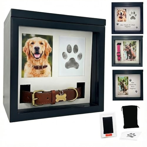 OtterPets Urna para cenizas de perro, 4 exhibiciones personalizables con kit de tinta de huellas de patas y bolsa de franela, urnas para cenizas de perros, caja de cremación de mascotas, urna de gato