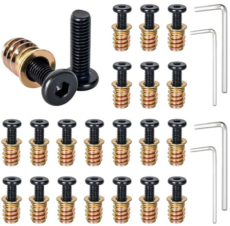 20 Stück M6 Schrauben, Gewindeeinsatz Holz Möbelschrauben, M6x20mm Flachkopfschrauben und M6x15mm Einschraubmutter Sortiment Kit, Einschraubgewinde Muttern für Holzmöbel mit 4 Schlüssel